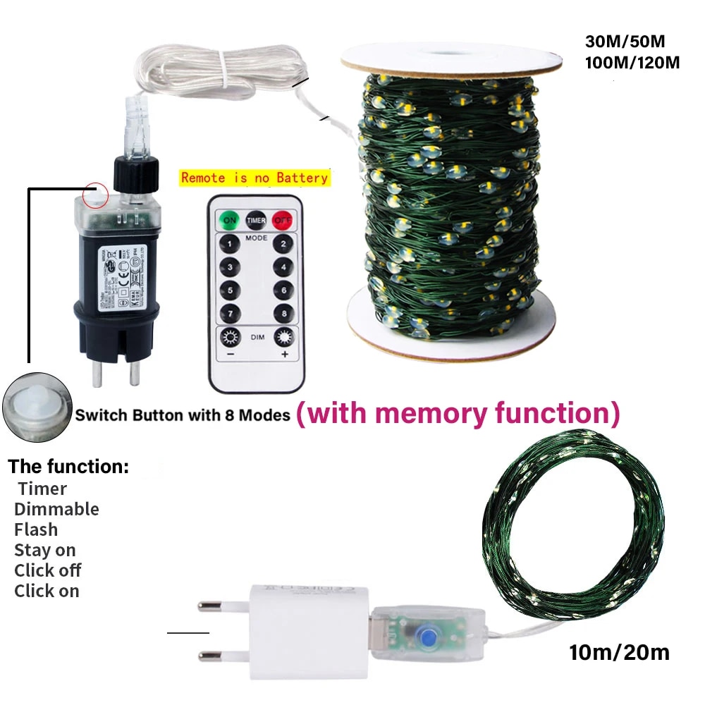 913o100MLEDStringLightsSilverWireFairyLightsGarlandForOutdoorNewYearChristmasPartyStr