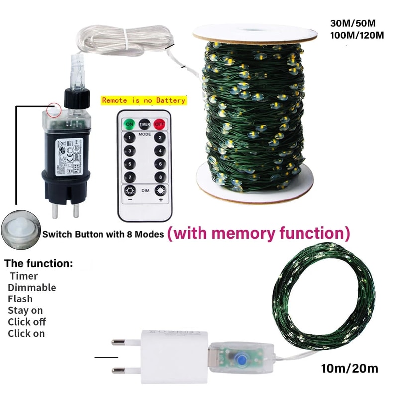 913o100MLEDStringLightsSilverWireFairyLightsGarlandForOutdoorNewYearChristmasPartyStr