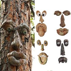Whimsical Old Man Tree Face Sculpture: Amusing Garden Art Decoration