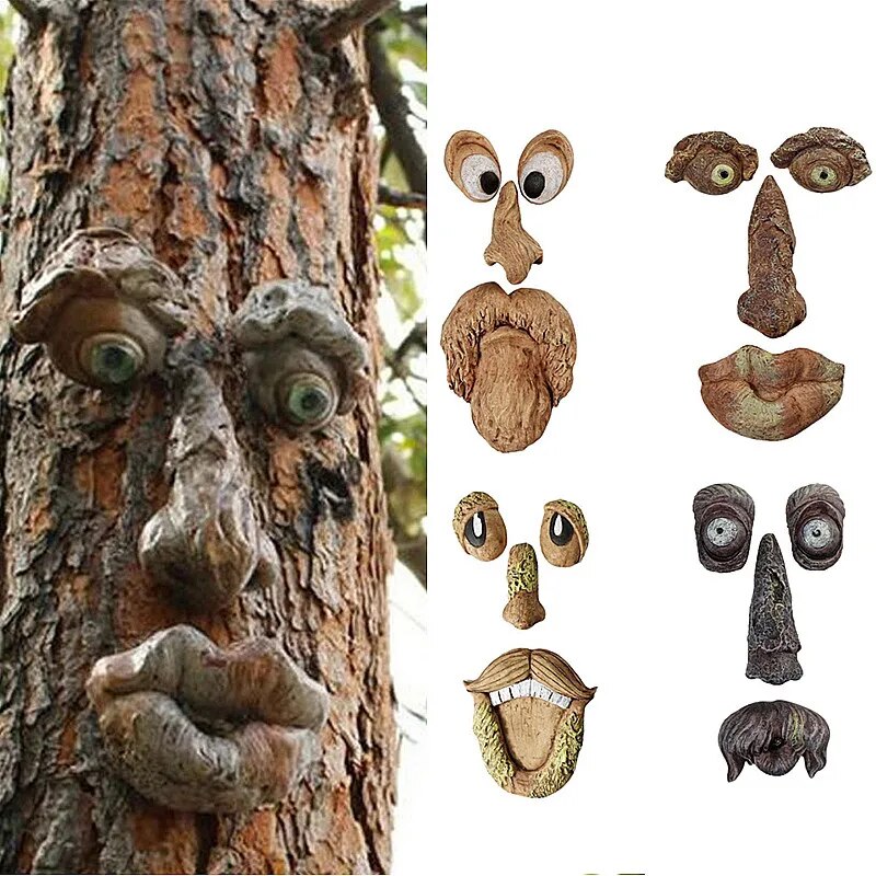 T6HJFunnyOldManTreeFaceHuggerGardenArtOutdoorTreeAmusingOldManFaceSculptureWhimsical