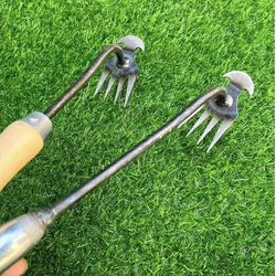 weeding artifact: dual purpose steel weed puller tool for garden - 4 teeth hand remover