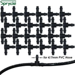 SPRYCLE 50PCS Barb Tee 3-Way 4/7mm Connector for Garden Watering | Micro Drip Irrigation Tool for Flower Pots