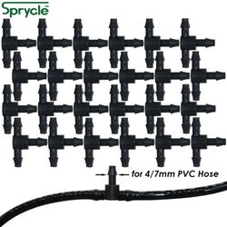 sprycle 50pcs barb tee 3-way 4/7mm connector for garden watering | micro drip irrigation tool for flower pots