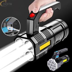 Portable USB Rechargeable LED Flashlight: Waterproof Handheld Lantern for Outdoor Camping, Hiking - COB Led Flashlights