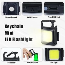 Portable USB Rechargeable Mini LED Keychain Light: Multifunction Pocket Work Light with Corkscrew for Outdoor Camping, F
