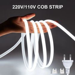 Super Bright 220V 110V COB LED Strip Light 1M-35M - Flexible Outdoor Lamp, Waterproof LED Tape with EU US Power Plug - 3