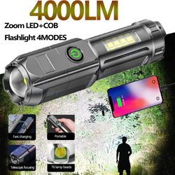 High Power Telescopic Focusing Flashlight: Portable COB with Dual Light Source for Outdoor Use