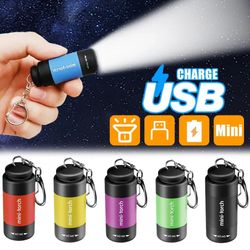Portable LED Mini Torch Light: USB Rechargeable Keychain Flashlight for Outdoor Hiking, Camping - Waterproof Pocket Lamp