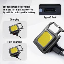 Portable Multifunctional Mini LED Flashlight: USB Rechargeable Pocket Keychain Light for Outdoor Emergency Camping - Wat