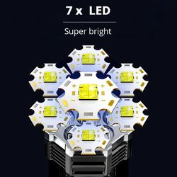 Portable USB Rechargeable 7 LED Flashlight: Waterproof Torch with COB Side Lights, 4 Modes, Power Display - Outdoor Emer