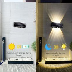 Outdoor Solar Wall Lamp: Warm Waterproof Lighting for Balcony, Yard, Garden - Up & Down Luminous Decoration Lights