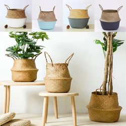 Handcrafted Straw Weaving Flower Pot Basket for Indoor & Outdoor Plants