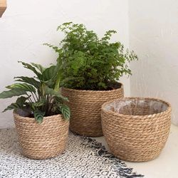 straw weaving flower pot basket: indoor & outdoor plant containers