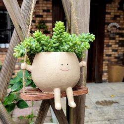 smiling face wall planter swing | creative resin head pot for garden decor