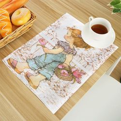 sarah kay print linen dining table mats: alphabet kitchen placemat 30x40cm coasters pads