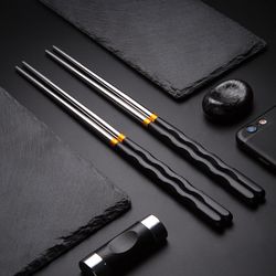 stainless steel asian chopsticks set for sushi, noodles, and more: durable, reusable metal food sticks