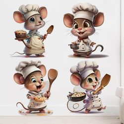 Cute Chef Mouse Wall Stickers for Bedroom, Living Room, Staircase - Creative Cartoon Home Decoration (M765)