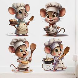 cute chef mouse wall stickers for bedroom, living room, staircase - creative cartoon home decoration (m765)