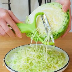 "multi-purpose vegetable cutter: cabbage slicer, grater, shredder, fruit peeler, knife, potato zester - essential kitche