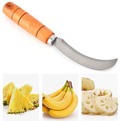 "Stainless Steel Pineapple Knife: Wood-Handled Fruit & Vegetable Peeler "