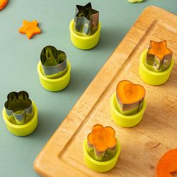 portable stainless steel fruit and vegetable cutter set with star, heart, and flower shapes"