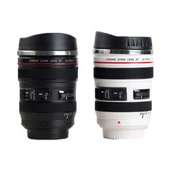 White and Black Camera Lens Mug - Stainless Steel EF24-105mm: Unique Coffee Cup Gift