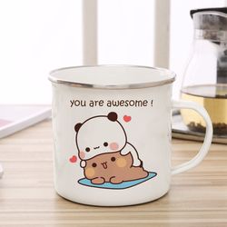 Adorable Cartoon Mocha Bear Boob & Doodle Enamel Cup: Perfect 11oz Coffee/Tea Mug for Couples!