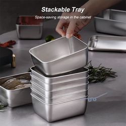 Rectangular Stainless Steel Food Storage Trays With Covers: Ideal For Sausages, Noodles, And Fruits - Kitchen Organizers