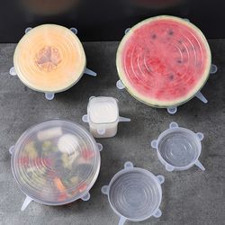 6pcs food grade preservation tray with reusable elastic silicone covers - kitchen storage organizer