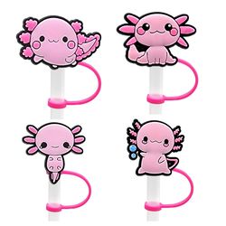 Reusable Pink Salamander PVC Straw Plugs: Cute Splash-Proof Fashion Accessory
