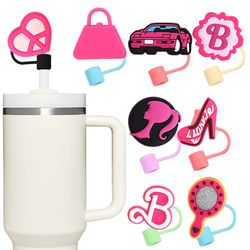 1pc Pink Cartoon Reusable 8MM Silica Gel Straw Cap: Airtight, Dustproof, and Splashproof Straw Cover