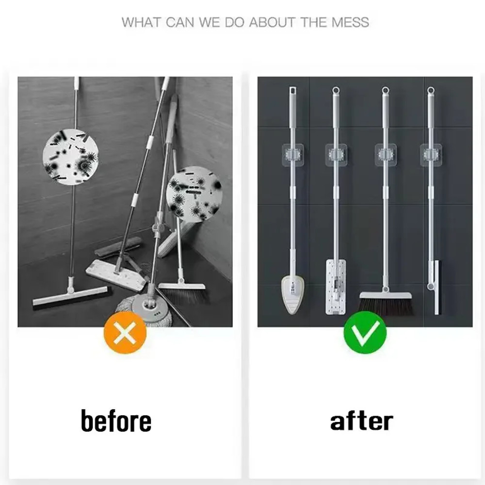 4pcs Plastic Hanging Mop Storage Rack – Wall Mounted, Space Saving Organizer for Brooms & Cleaning Tools