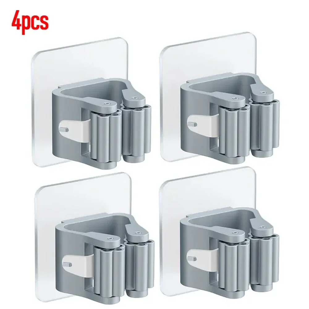 4pcs Plastic Hanging Mop Storage Rack – Wall Mounted, Space Saving Organizer for Brooms & Cleaning Tools