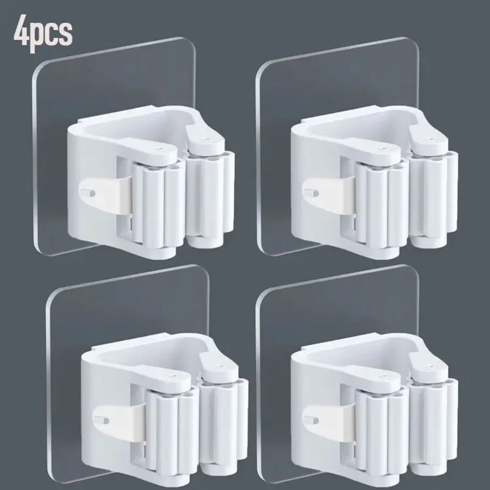 4pcs Plastic Hanging Mop Storage Rack – Wall Mounted, Space Saving Organizer for Brooms & Cleaning Tools