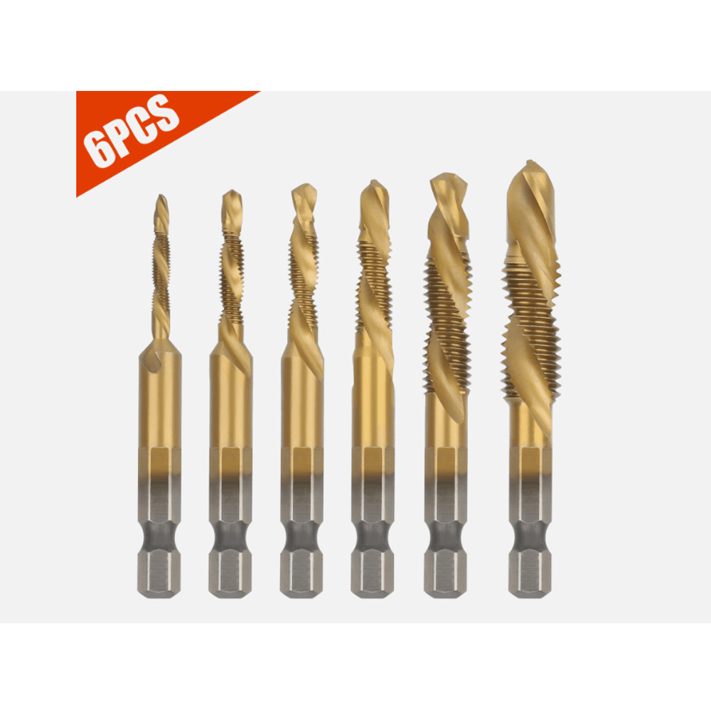 HSS Hex Shank Screw Thread Tap Drill Bit Combination Set M3M10 Titanium Coated For Metalworking 7