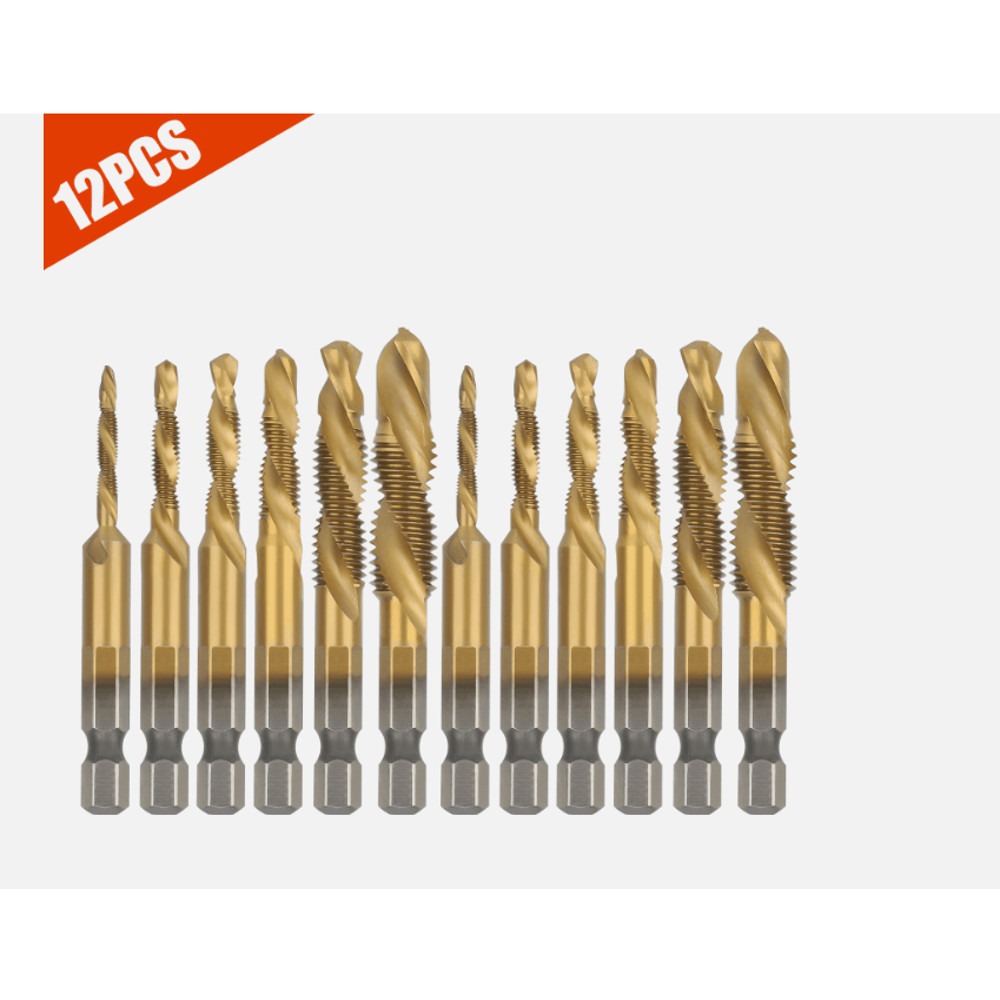 HSS Hex Shank Screw Thread Tap Drill Bit Combination Set M3M10 Titanium Coated For Metalworking 8