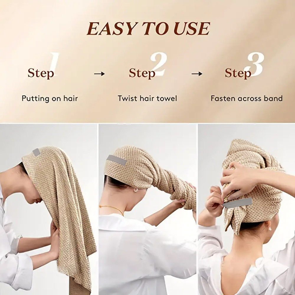 Extra Large Microfiber Hair Towel WrapUltra Absorbent Quick Dry Turban With Elastic Band 3