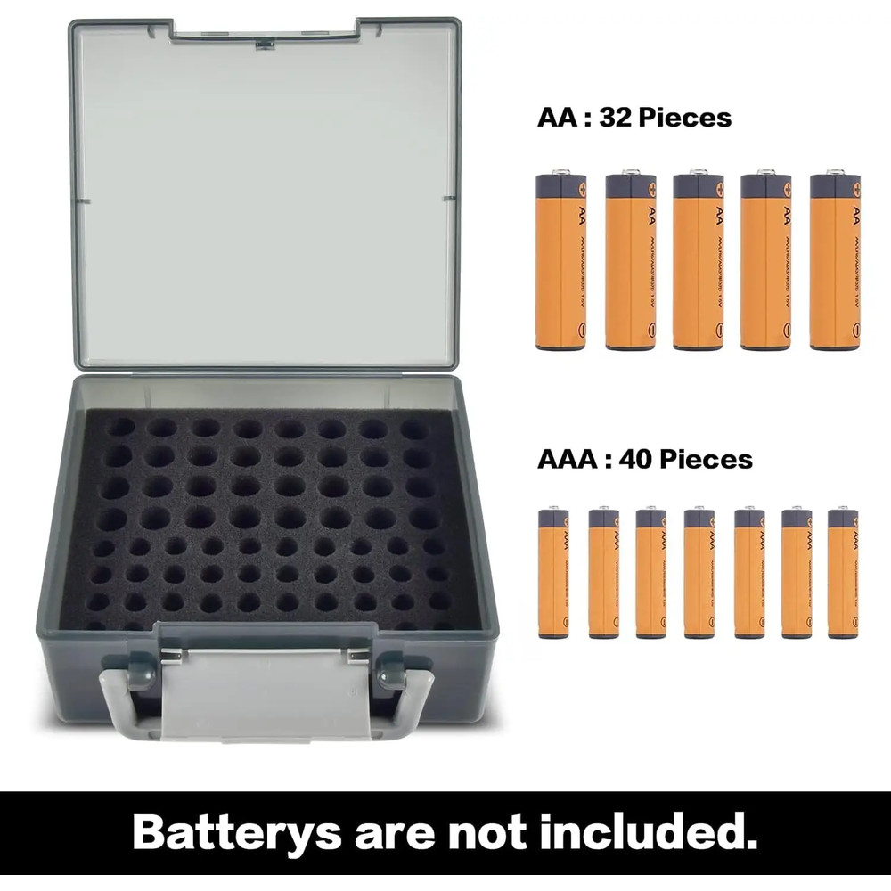 Battery Box Organizer, Holds 72 AA/AAA Batteries, Durable Storage Case Garage Container for Home & Travel