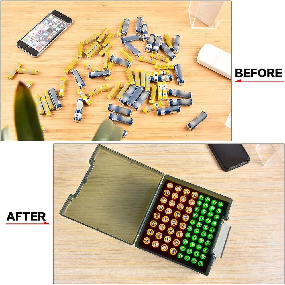 Battery Box Organizer, Holds 72 AA/AAA Batteries, Durable Storage Case Garage Container for Home & Travel