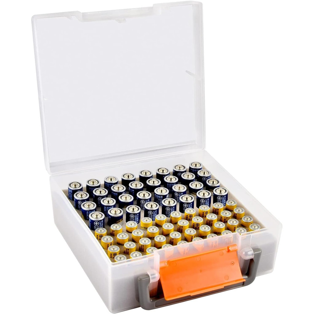 Battery Box Organizer, Holds 72 AA/AAA Batteries, Durable Storage Case Garage Container for Home & Travel