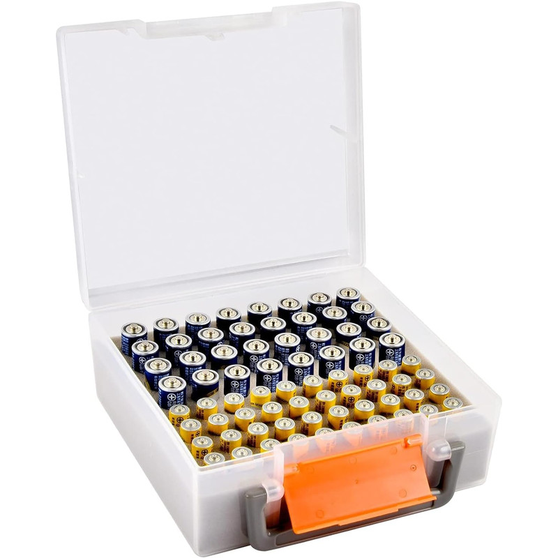Battery Box Organizer, Holds 72 AA/AAA Batteries, Durable Storage Case Garage Container for Home & Travel