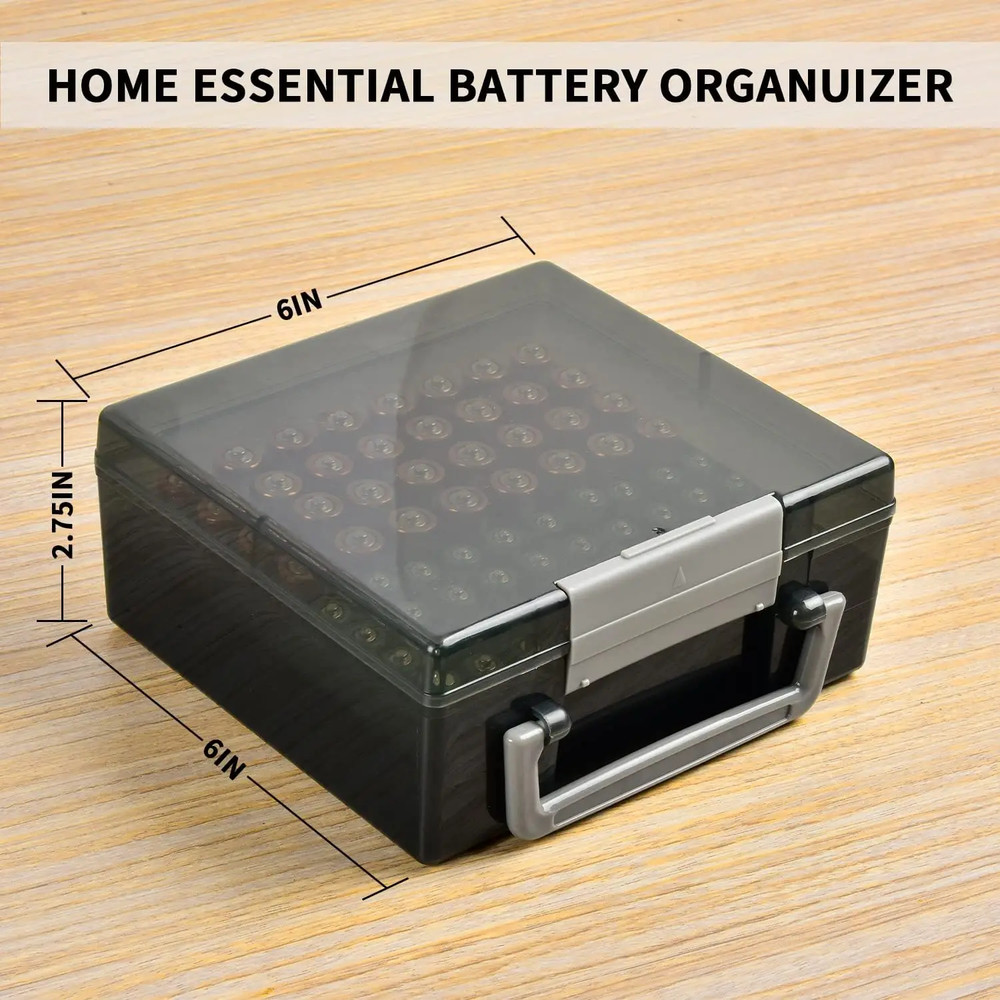Battery Box Organizer, Holds 72 AA/AAA Batteries, Durable Storage Case Garage Container for Home & Travel