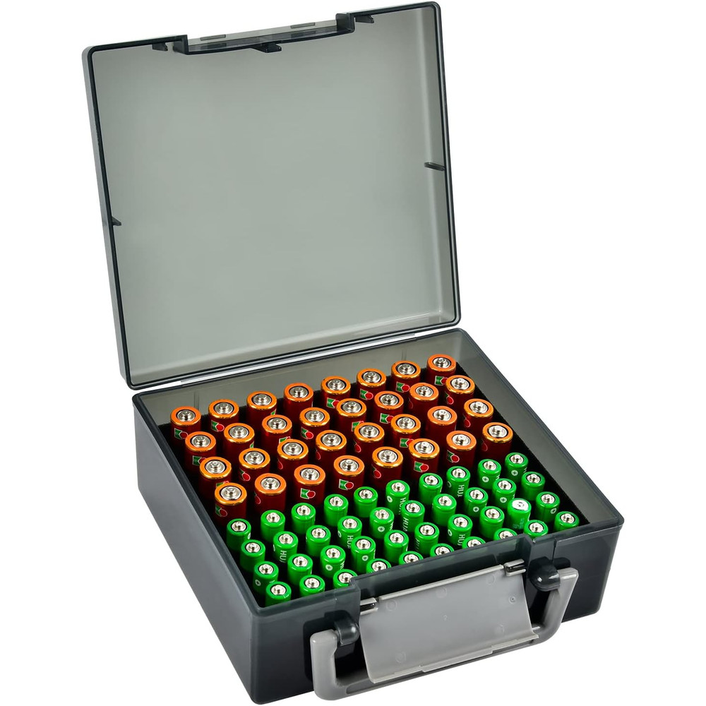 Battery Box Organizer, Holds 72 AA/AAA Batteries, Durable Storage Case Garage Container for Home & Travel