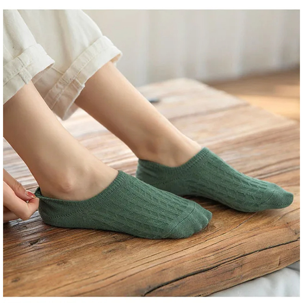 5 Pairs Women Silicone Invisible Boat Socks Summer Solid Color Soft Cotton NoShow Socks 1