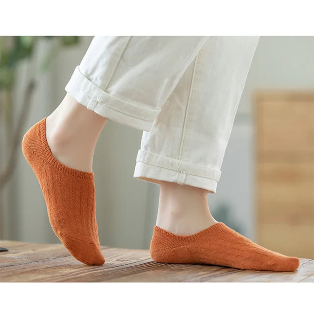 5 Pairs Women Silicone Invisible Boat Socks Summer Solid Color Soft Cotton NoShow Socks 2