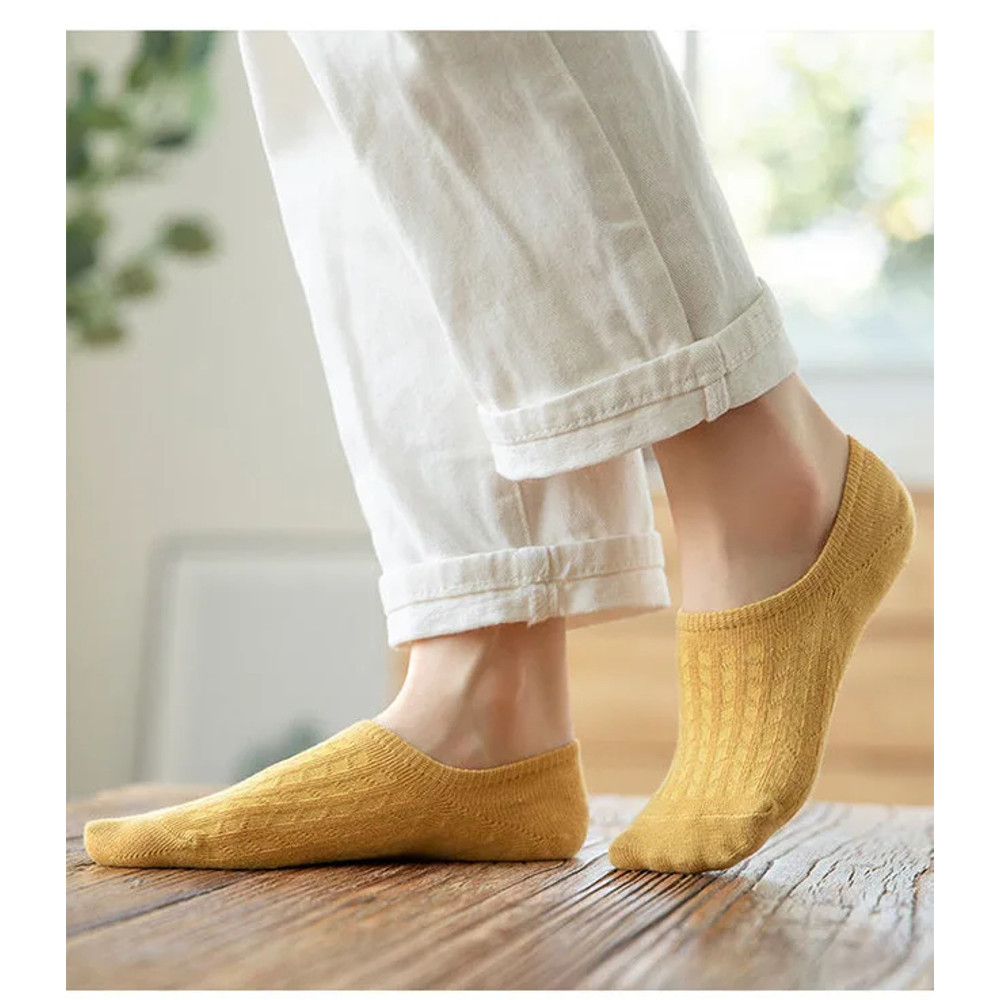 5 Pairs Women Silicone Invisible Boat Socks Summer Solid Color Soft Cotton NoShow Socks 3