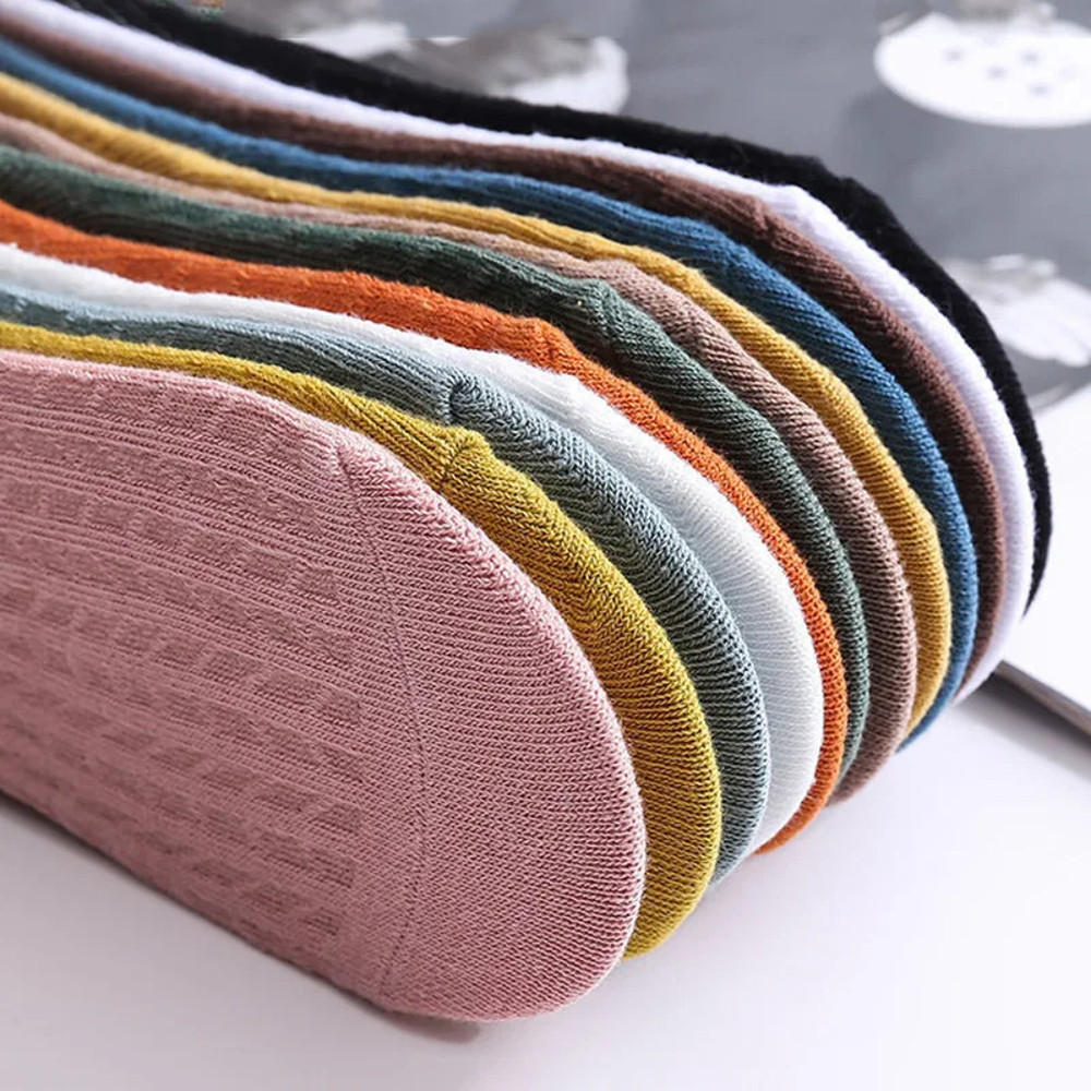 5 Pairs Women Silicone Invisible Boat Socks Summer Solid Color Soft Cotton NoShow Socks 4