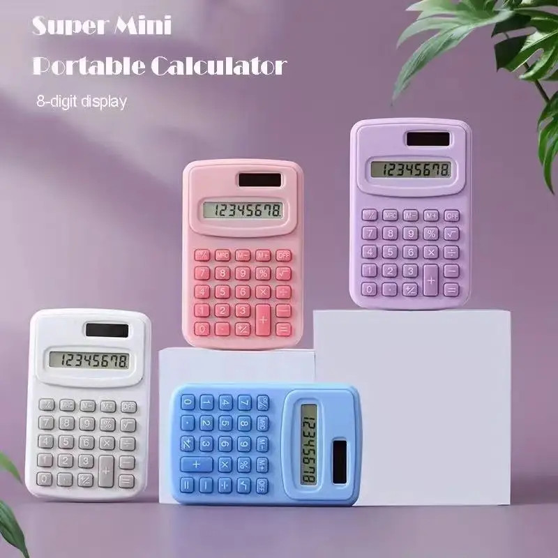 Small Solar Calculator Portable Cute 8 Digits LCD Electronic Calculator For Home Office  School Tea 1