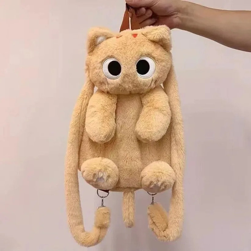 Kawaii Big Eyes Cat Plush Toy Backpack, Cute Large-Capacity Stuffed Animals Bag for Boys, Girls & Women