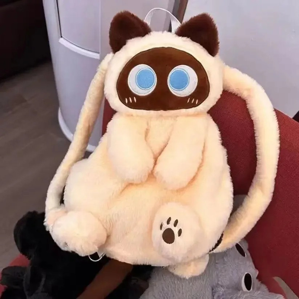 Kawaii Big Eyes Cat Plush Toy Backpack, Cute Large-Capacity Stuffed Animals Bag for Boys, Girls & Women